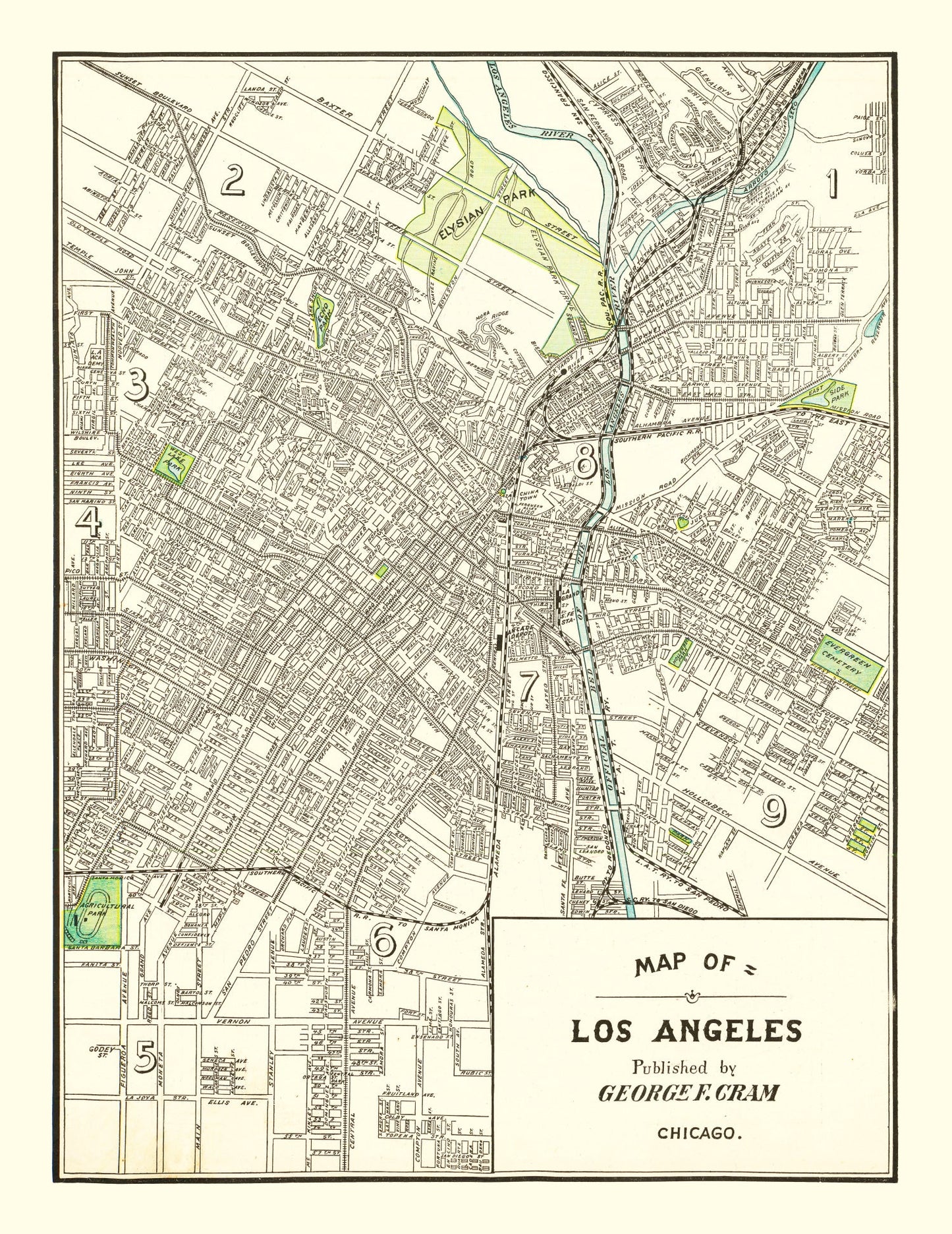 Vintage Map of Los Angeles, California, 1908