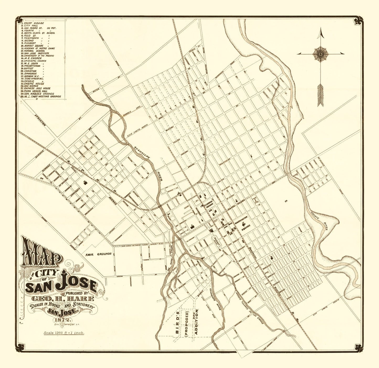 Vintage Map of San Jose, California, 1872