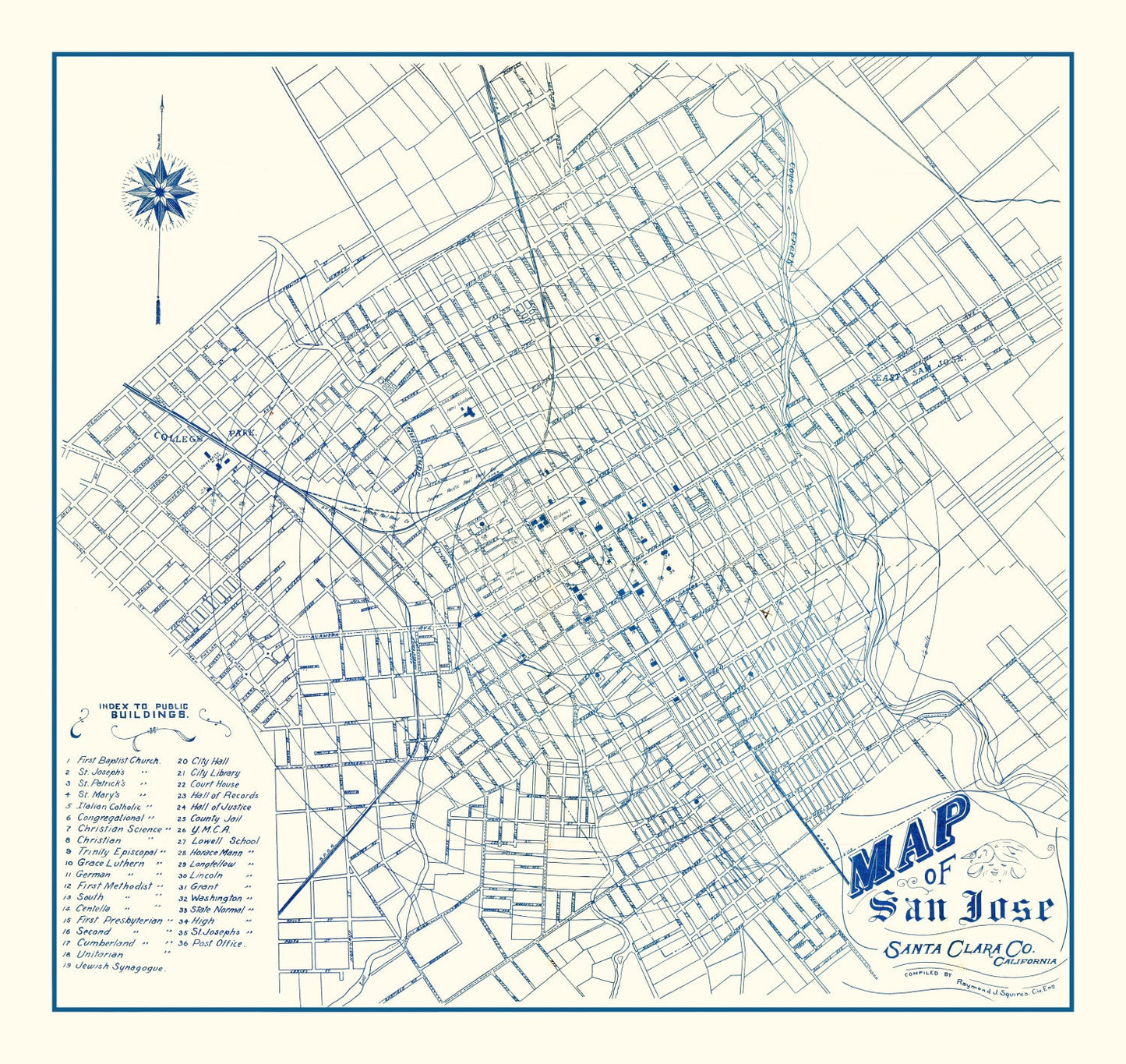 Vintage Map of San Jose, California, 1909