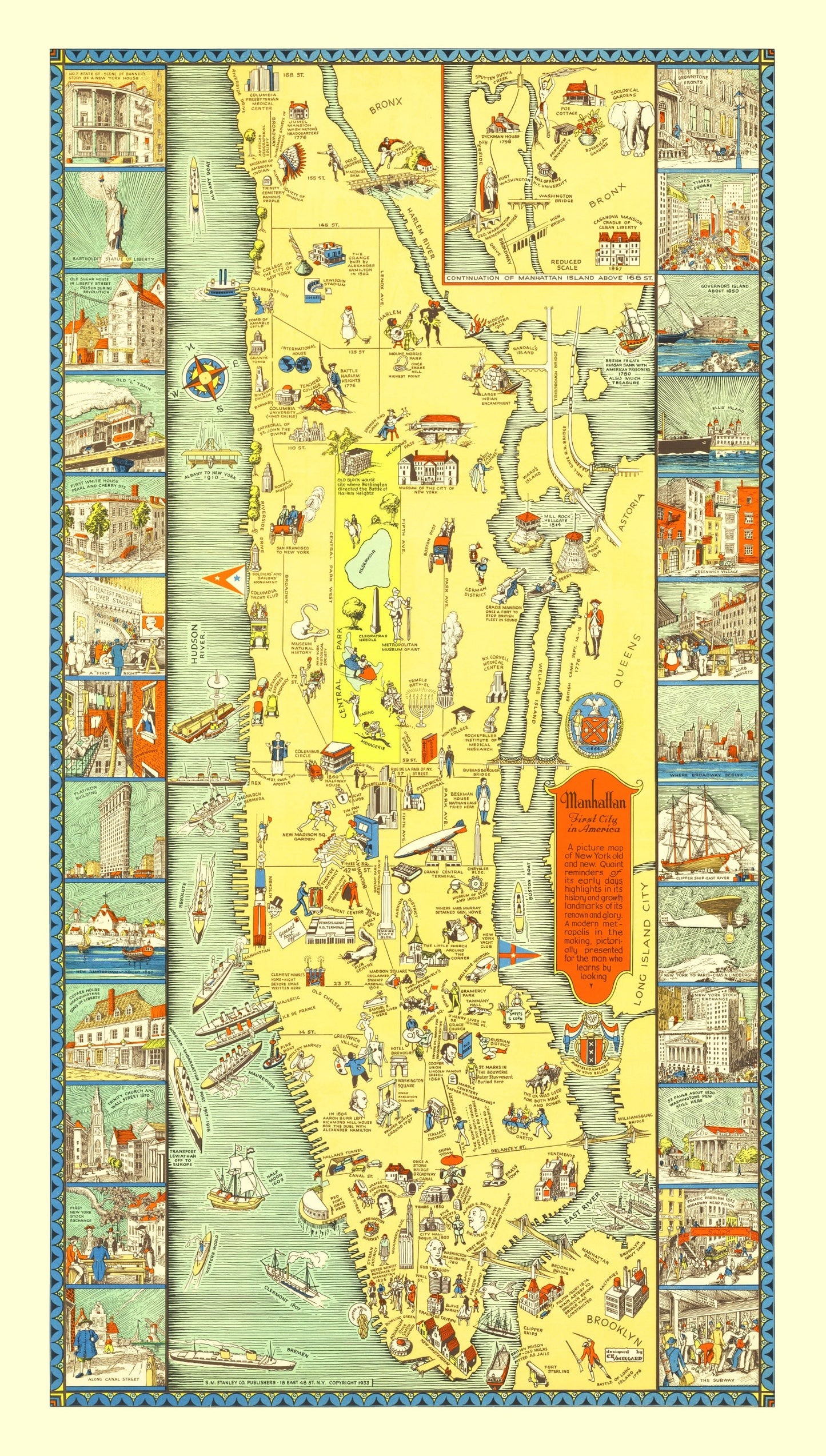 Vintage Map of Manhattan, New York, 1933