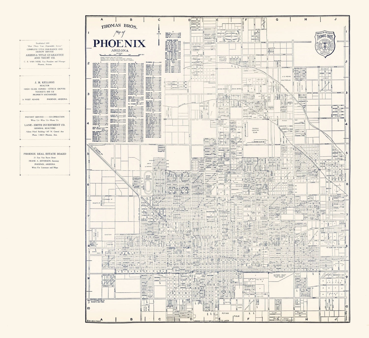 Vintage Map of Phoenix, Arizona, 1920