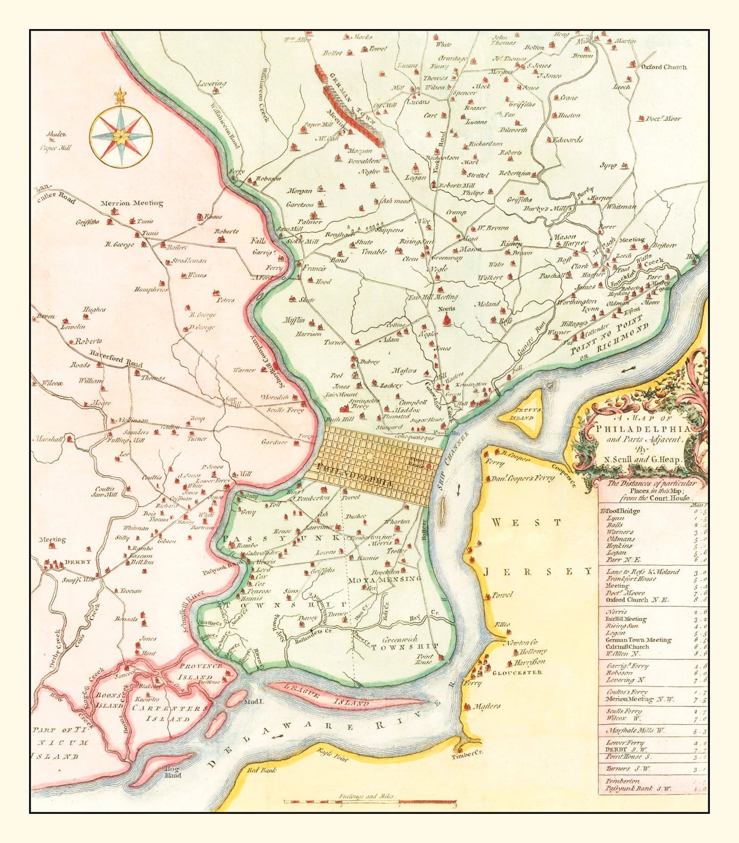 Vintage Map of Philadelphia, Pennsylvania, 1753