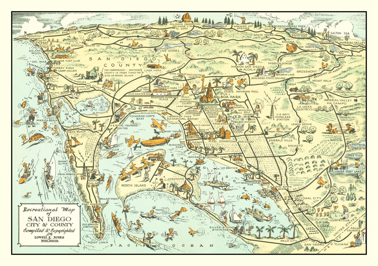Vintage Map of San Diego County, California, 1935 II
