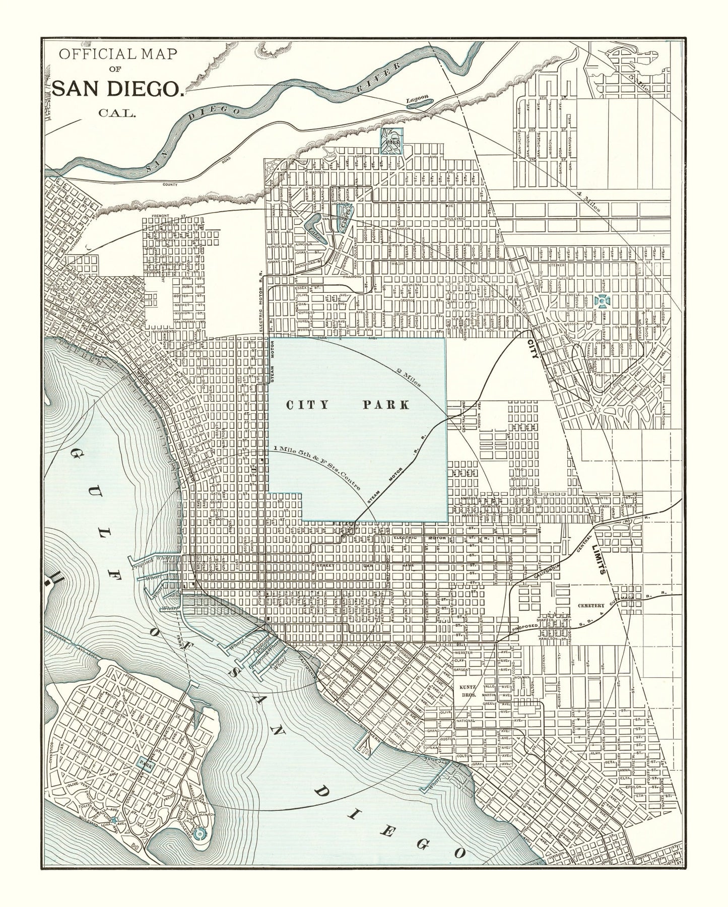 Vintage Map of San Diego, California, 1893