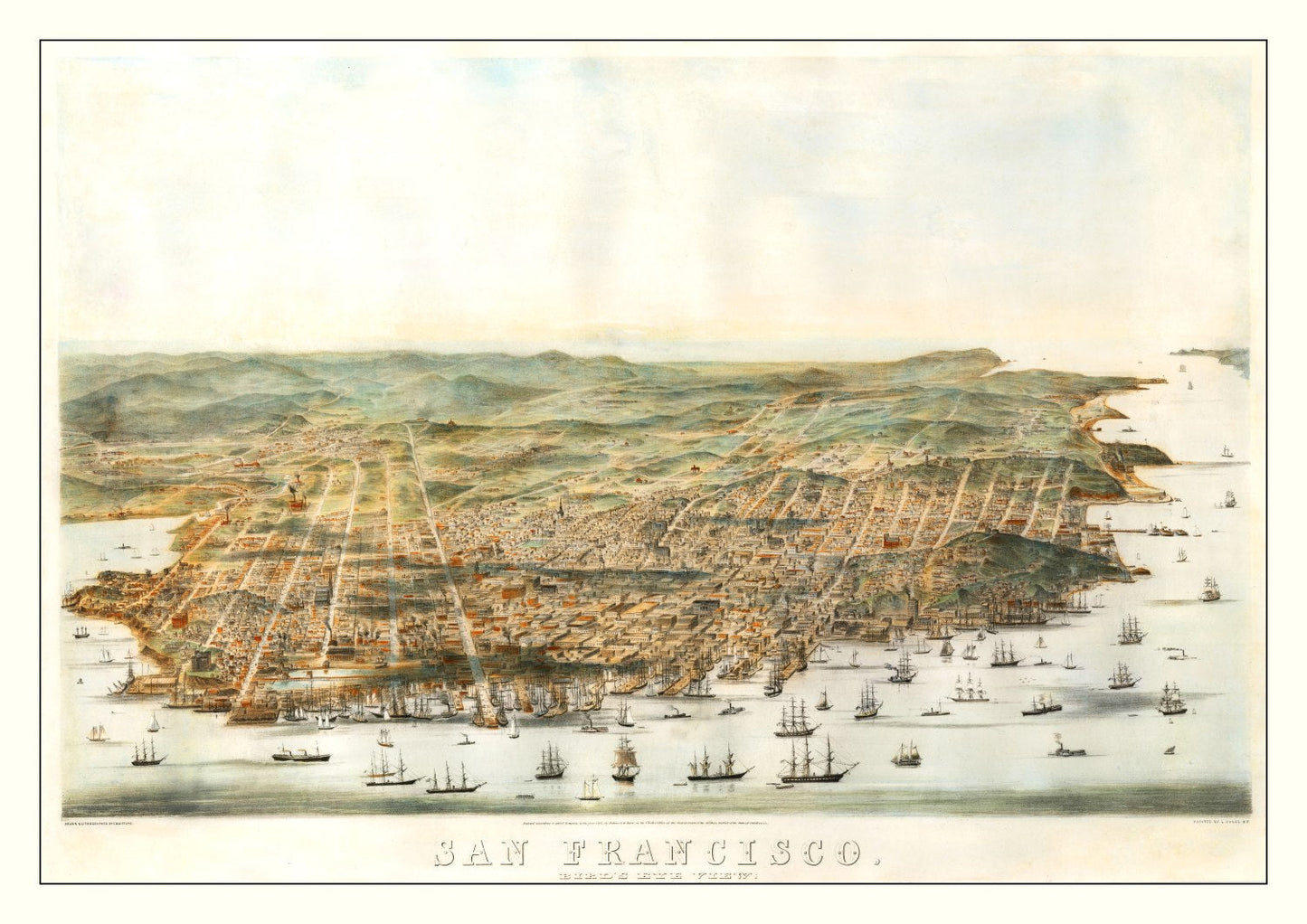 Vintage Map of San Francisco, California, 1864