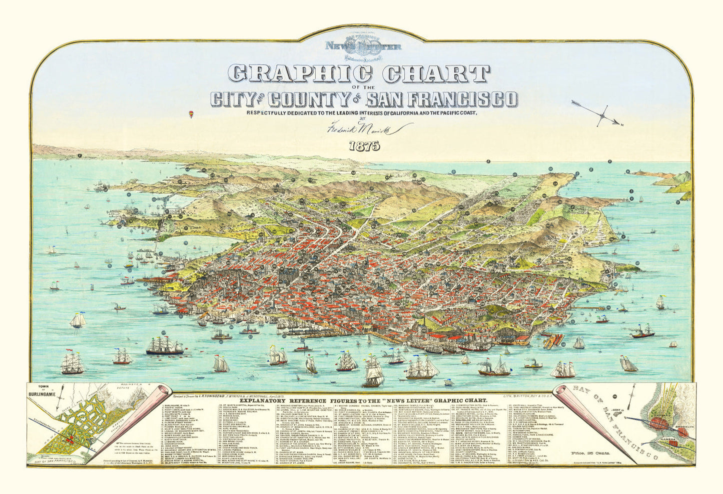 Vintage Map of San Francisco, California, 1875