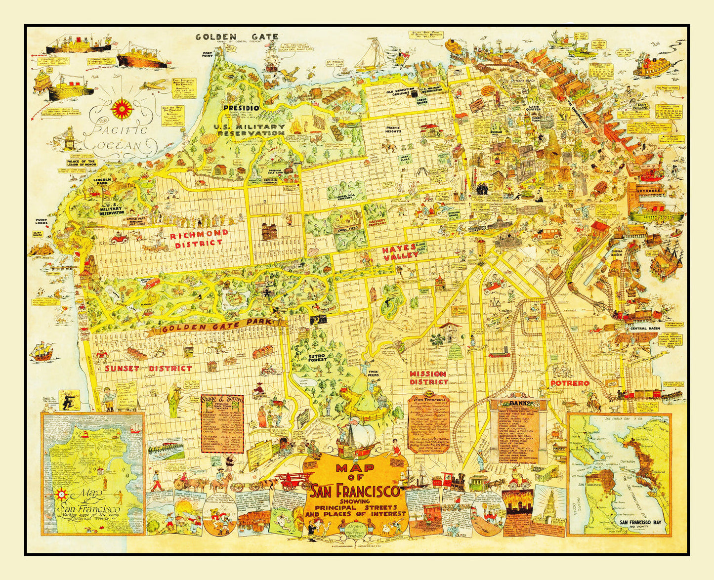 Vintage Map of San Francisco, California, 1927