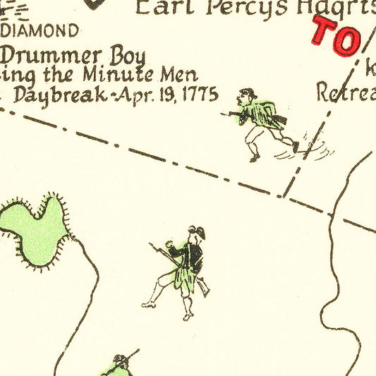 Vintage Map of Paul Revere's Ride, Massachusetts, 1929
