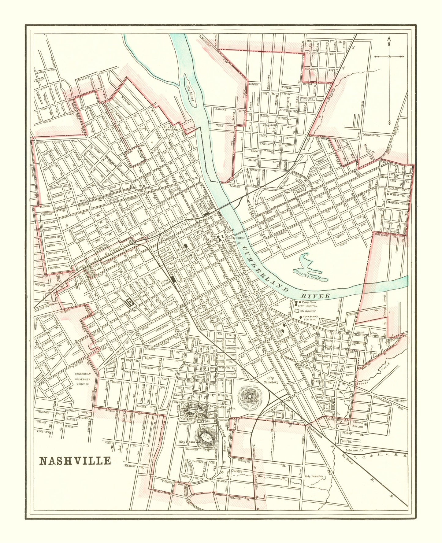 Vintage Map of Nashville, Tennessee, 1895