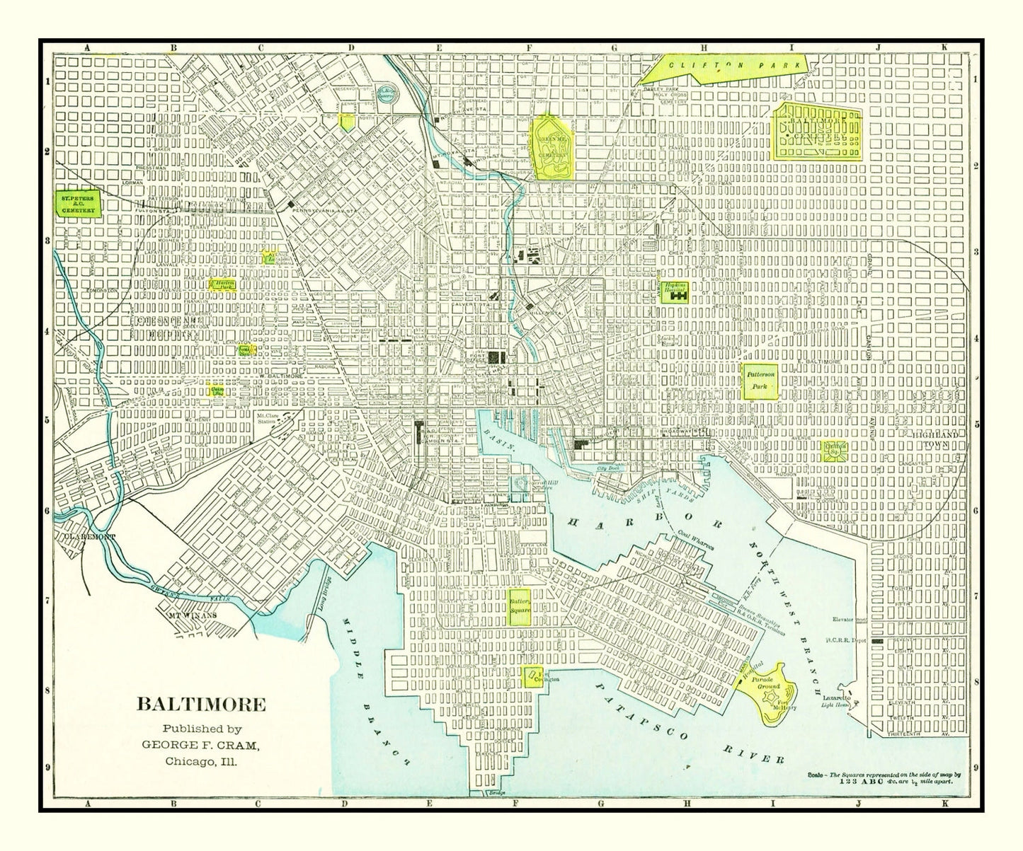 Vintage Map of Baltimore, Maryland, 1892