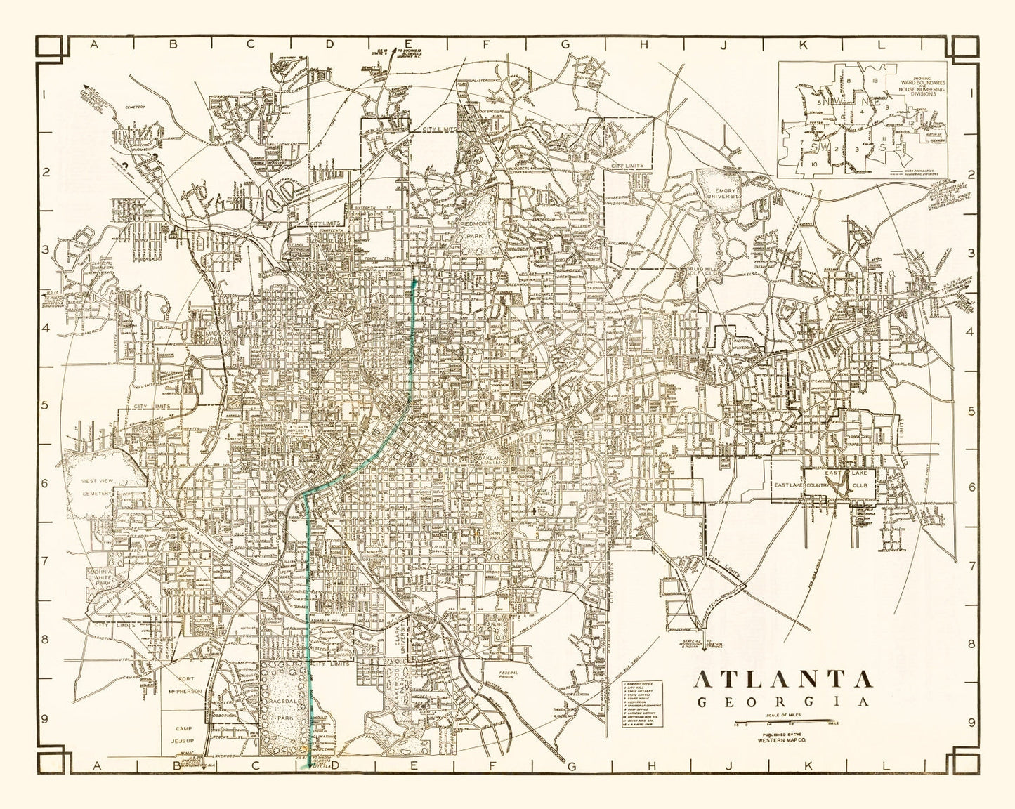 Vintage Map of Atlanta, Georgia, 1931