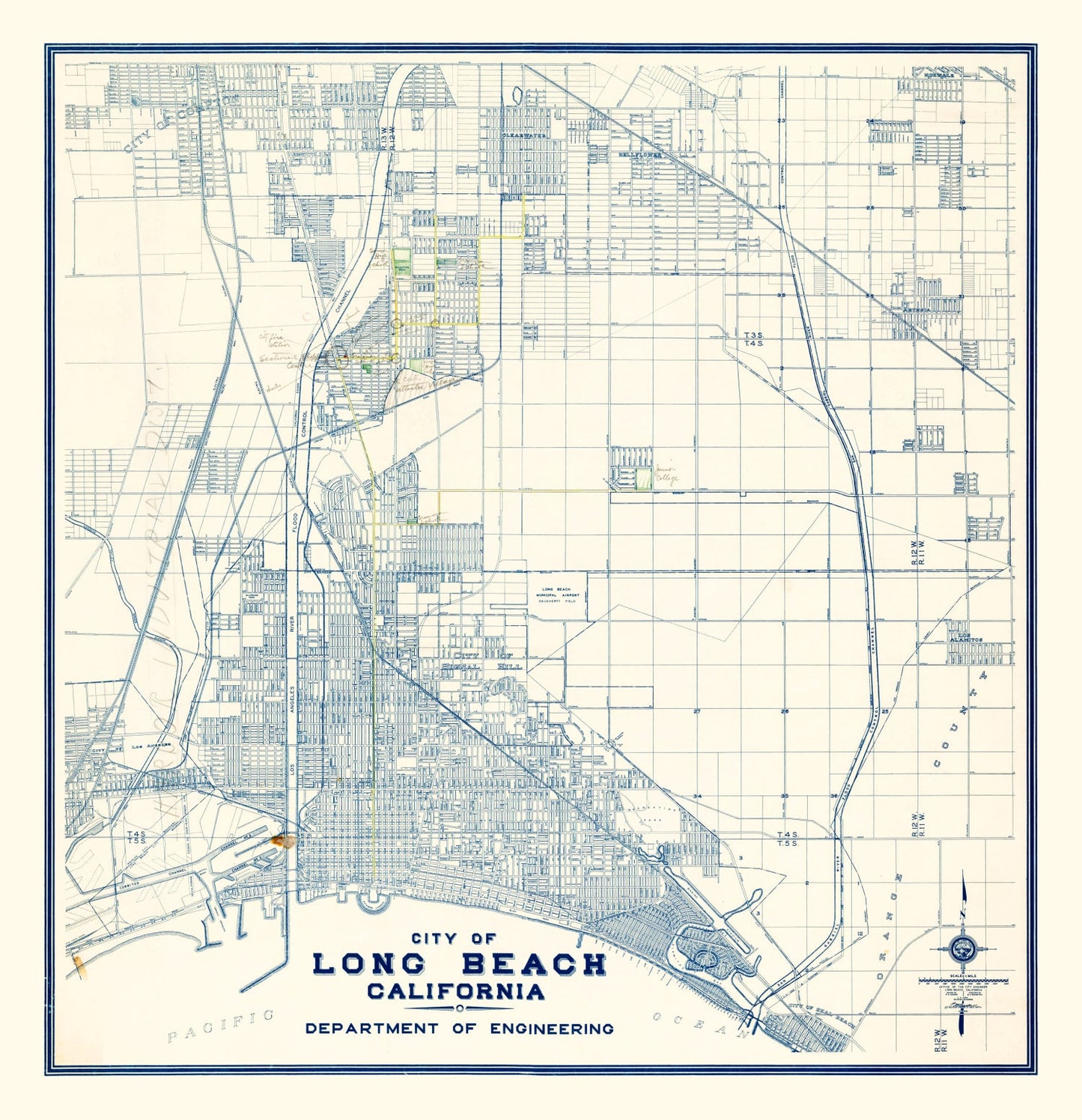 Vintage Map of Long Beach, California, 1935