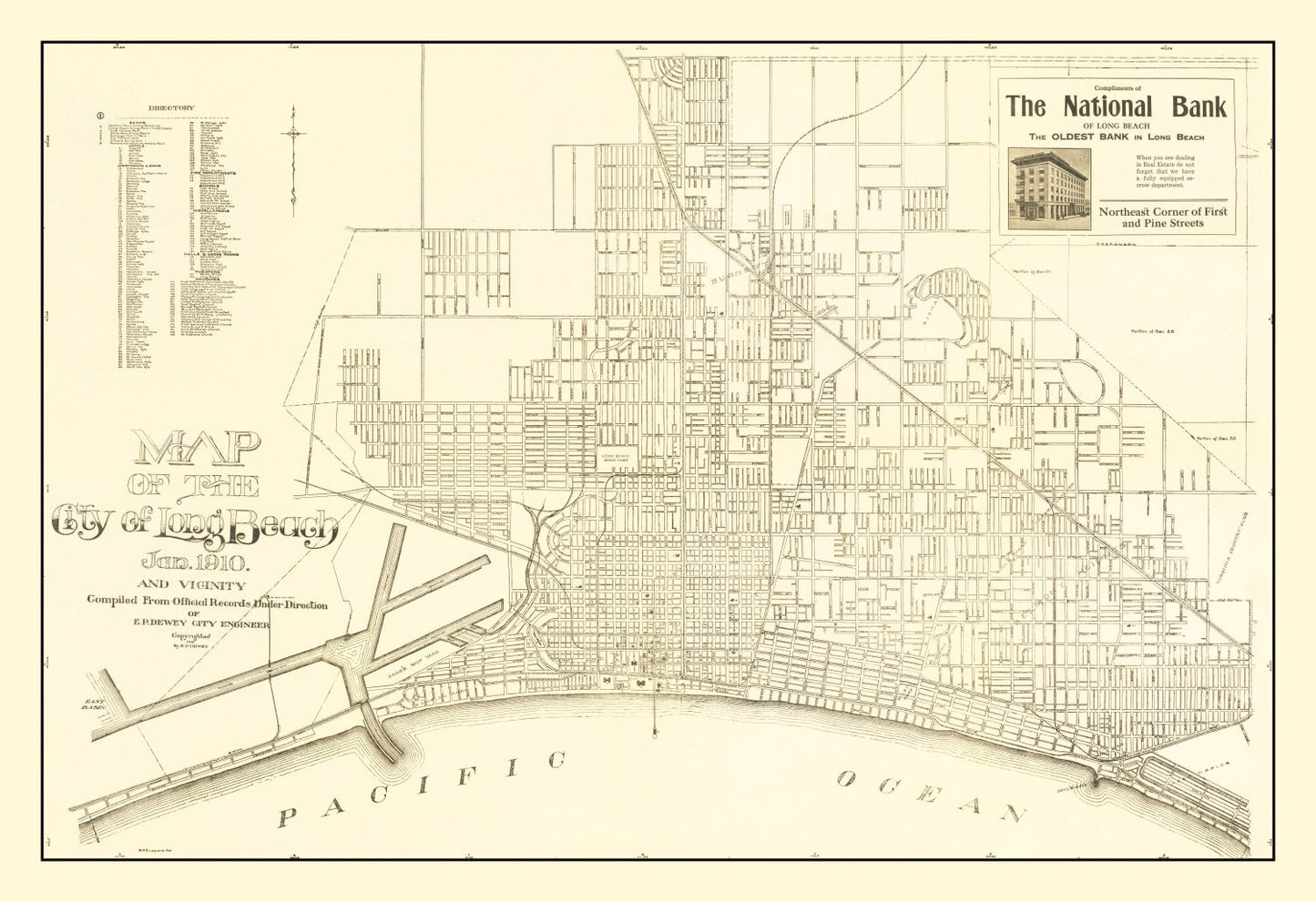 Vintage Map of Long Beach, California, 1910