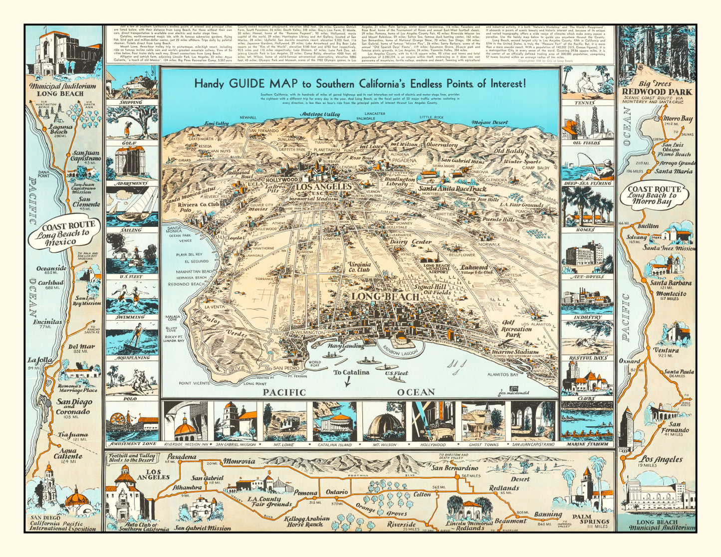 Vintage Map of Long Beach, California, 1936