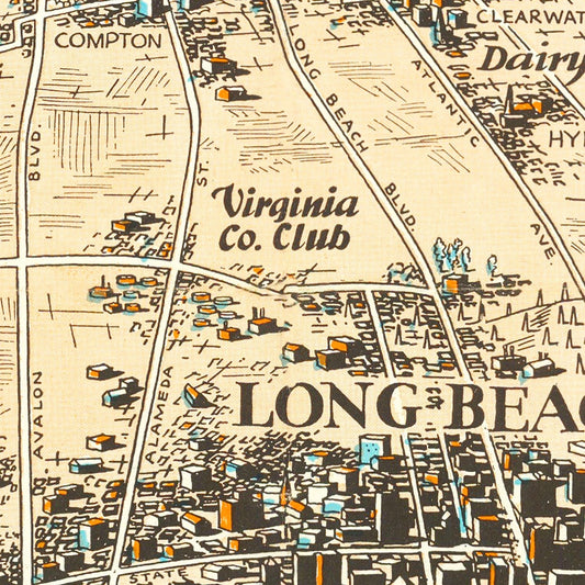 Vintage Map of Long Beach, California, 1936