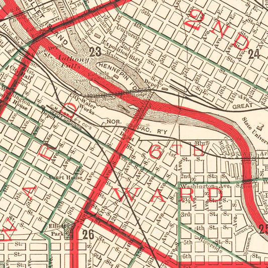 Vintage Map of Minneapolis, Minnesota, 1891 II
