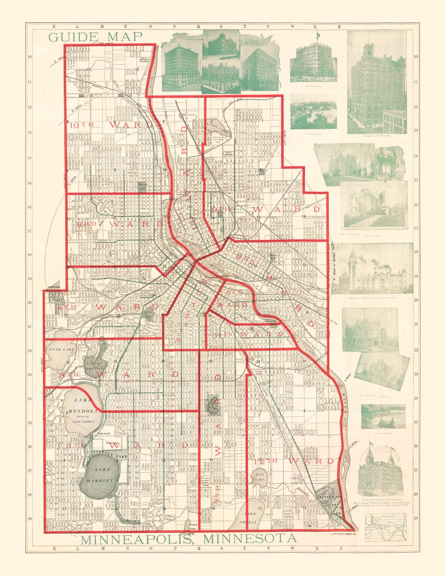 Vintage Map of Minneapolis, Minnesota, 1891 II