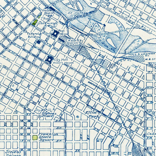 Vintage Map of Minneapolis, Minnesota, 1922