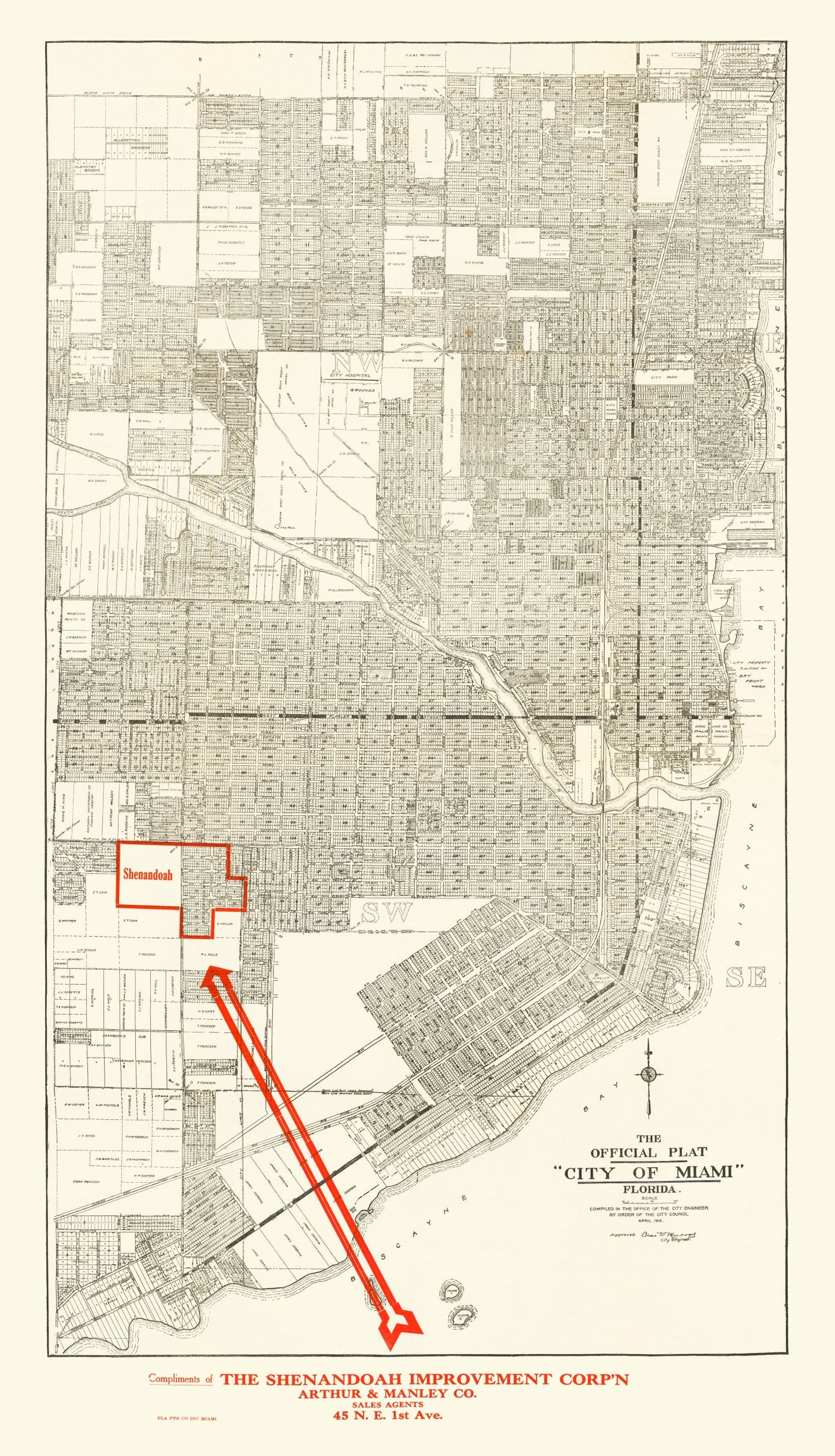 Vintage Map of Miami, Florida, 1918
