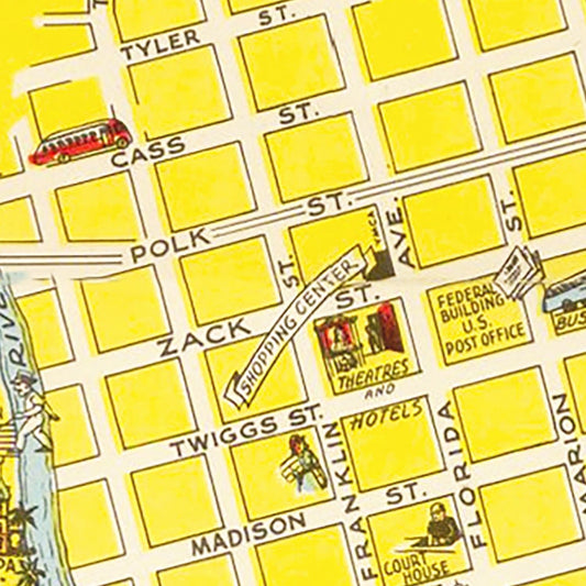 Vintage Map of Tampa, Florida, 1950