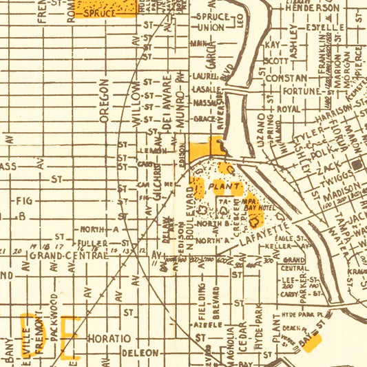 Vintage Map of Tampa, Florida, 1947
