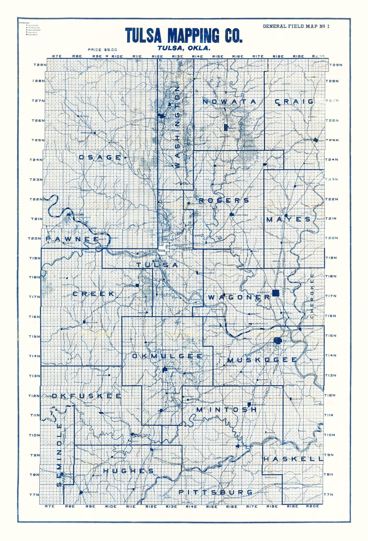 Vintage Map of Tulsa, Oklahoma, 1913
