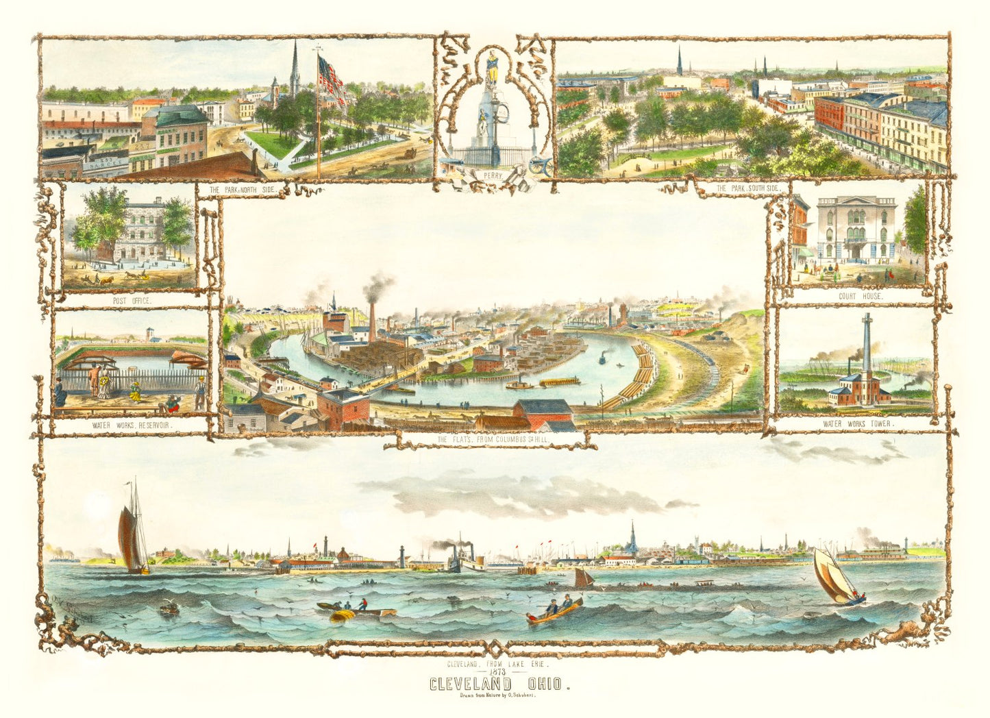 Vintage Map of Cleveland, Ohio 1873