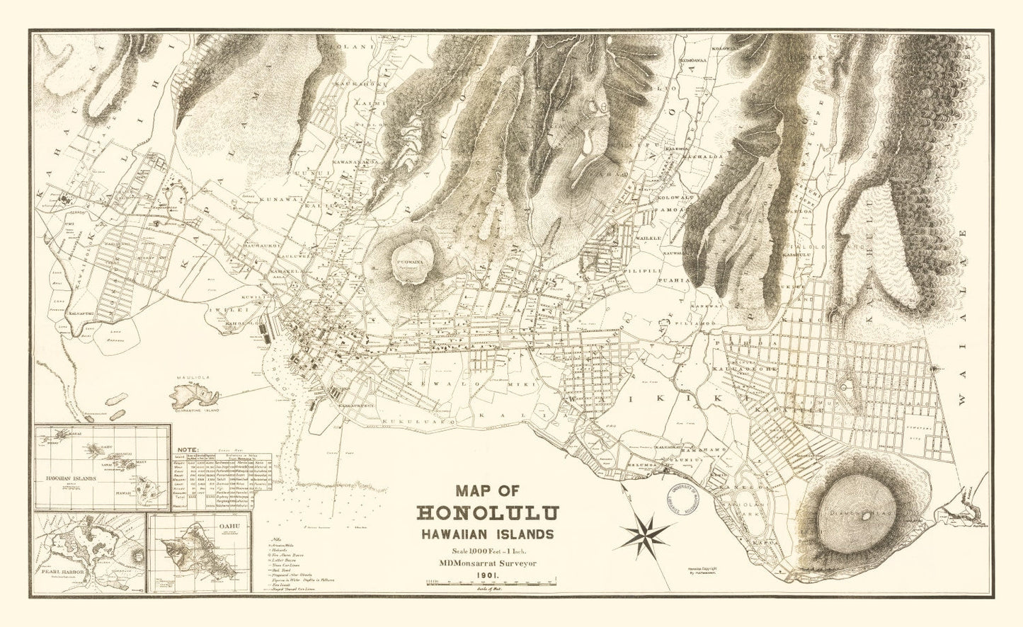 Vintage Map of Honolulu, Hawaii, 1901