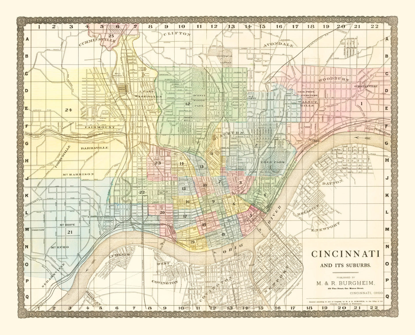 Vintage Map of Cincinnati, Ohio, 1875