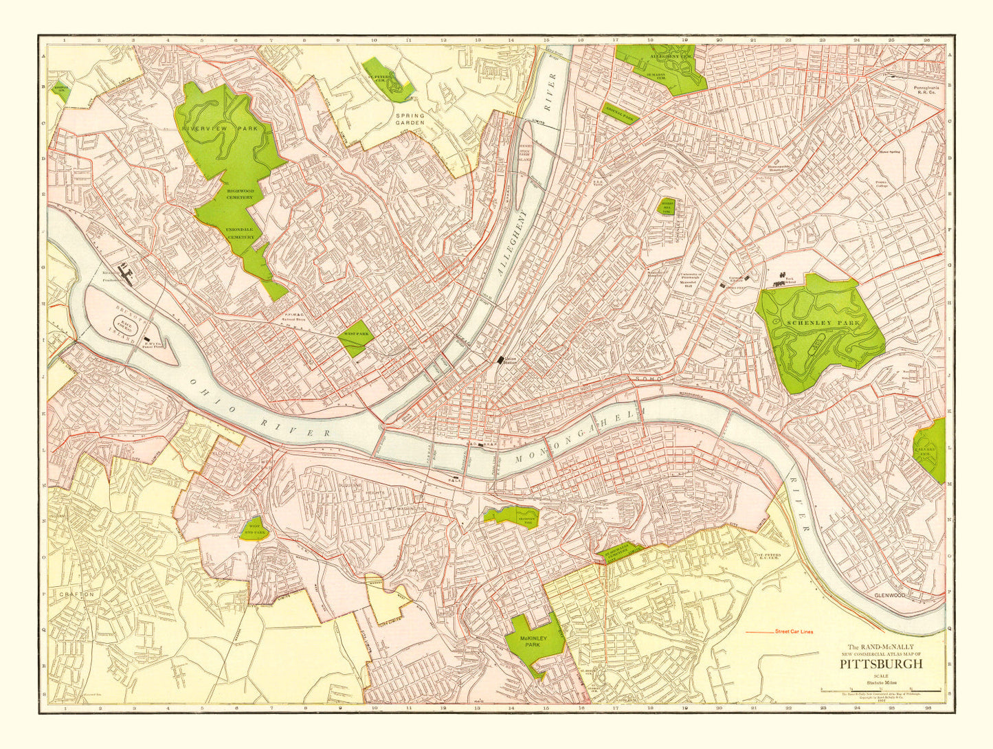 Vintage Map of Pittsburgh, Pennsylvania, 1912