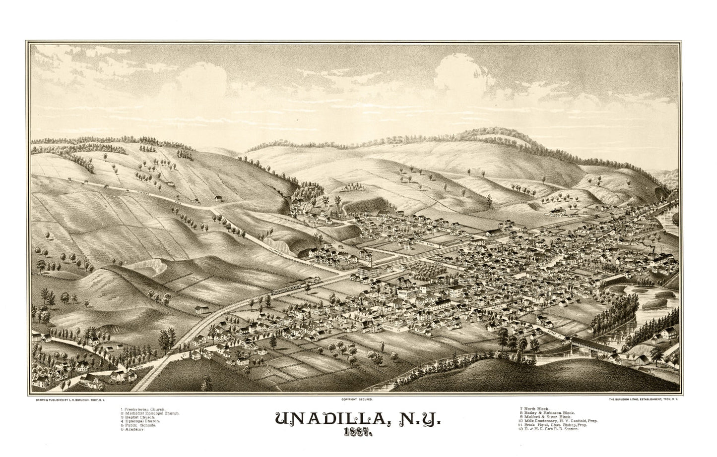 Vintage Map of Unadilla, New York, 1887 (Edition Two)