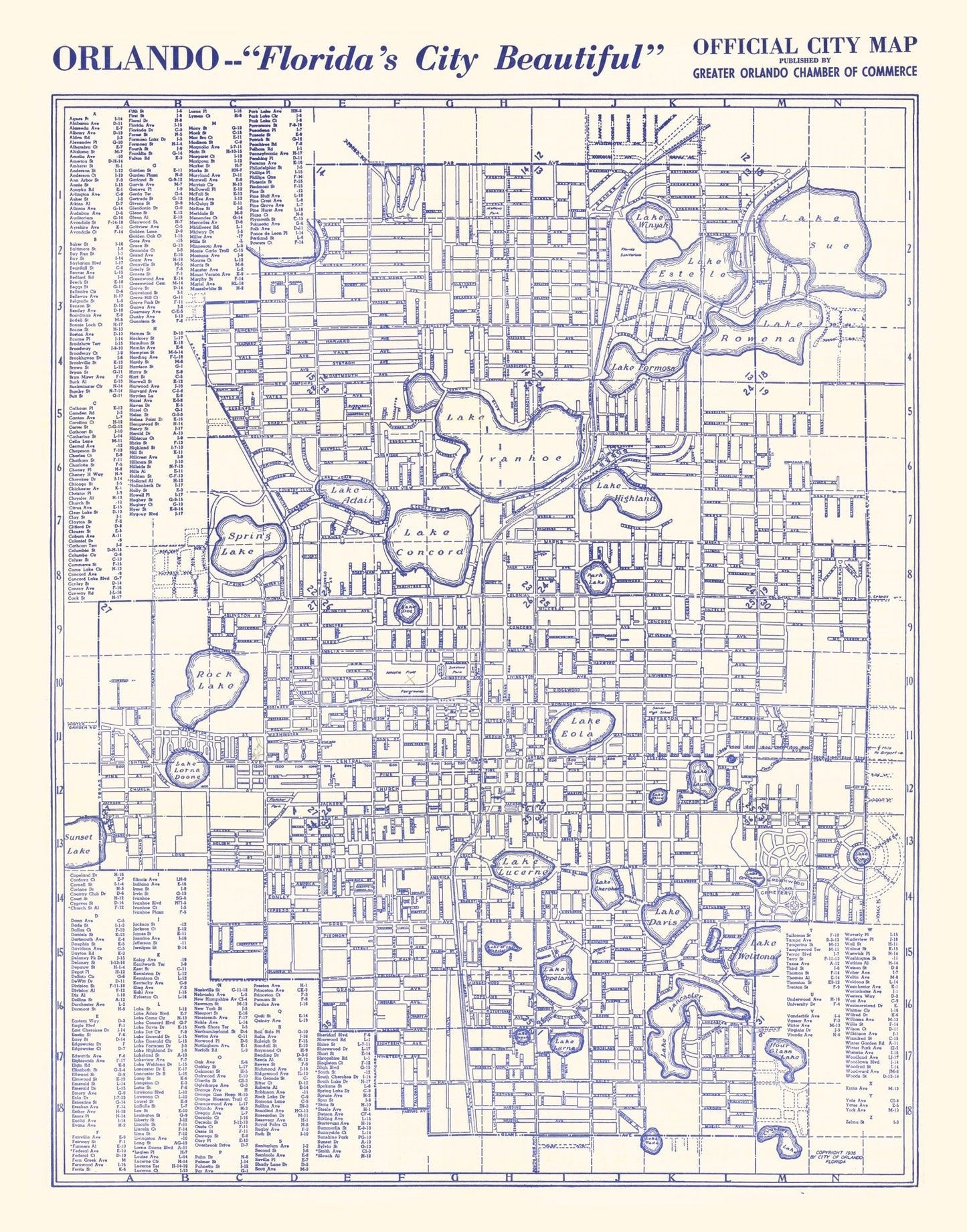 Vintage Map of Orlando, Florida, 1936
