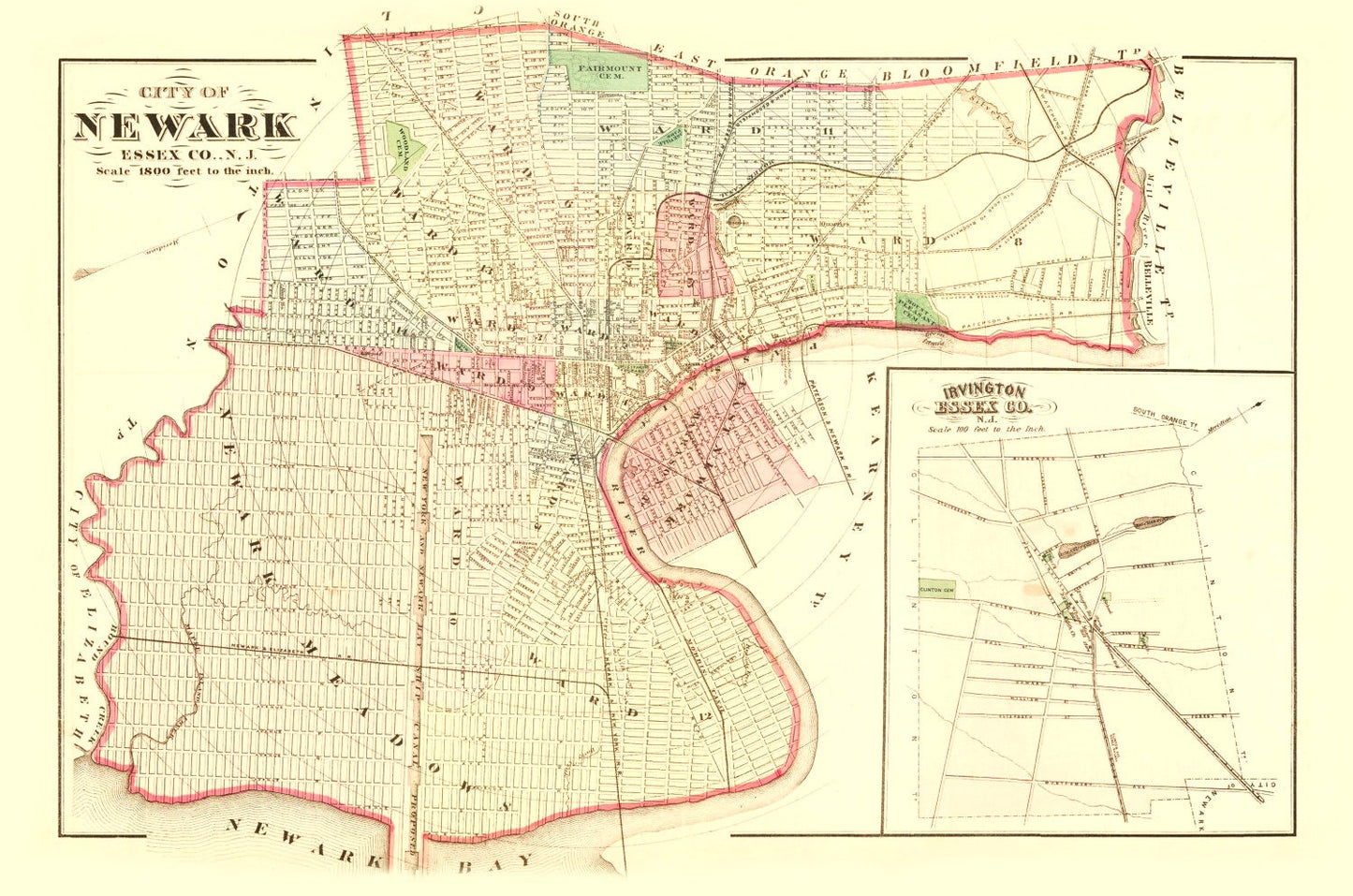 Vintage Map of Newark, New Jersey, 1872