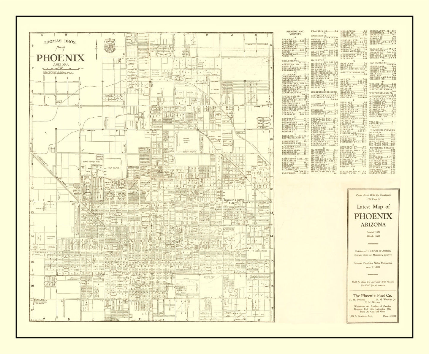 Vintage Map of Phoenix, Arizona, 1935