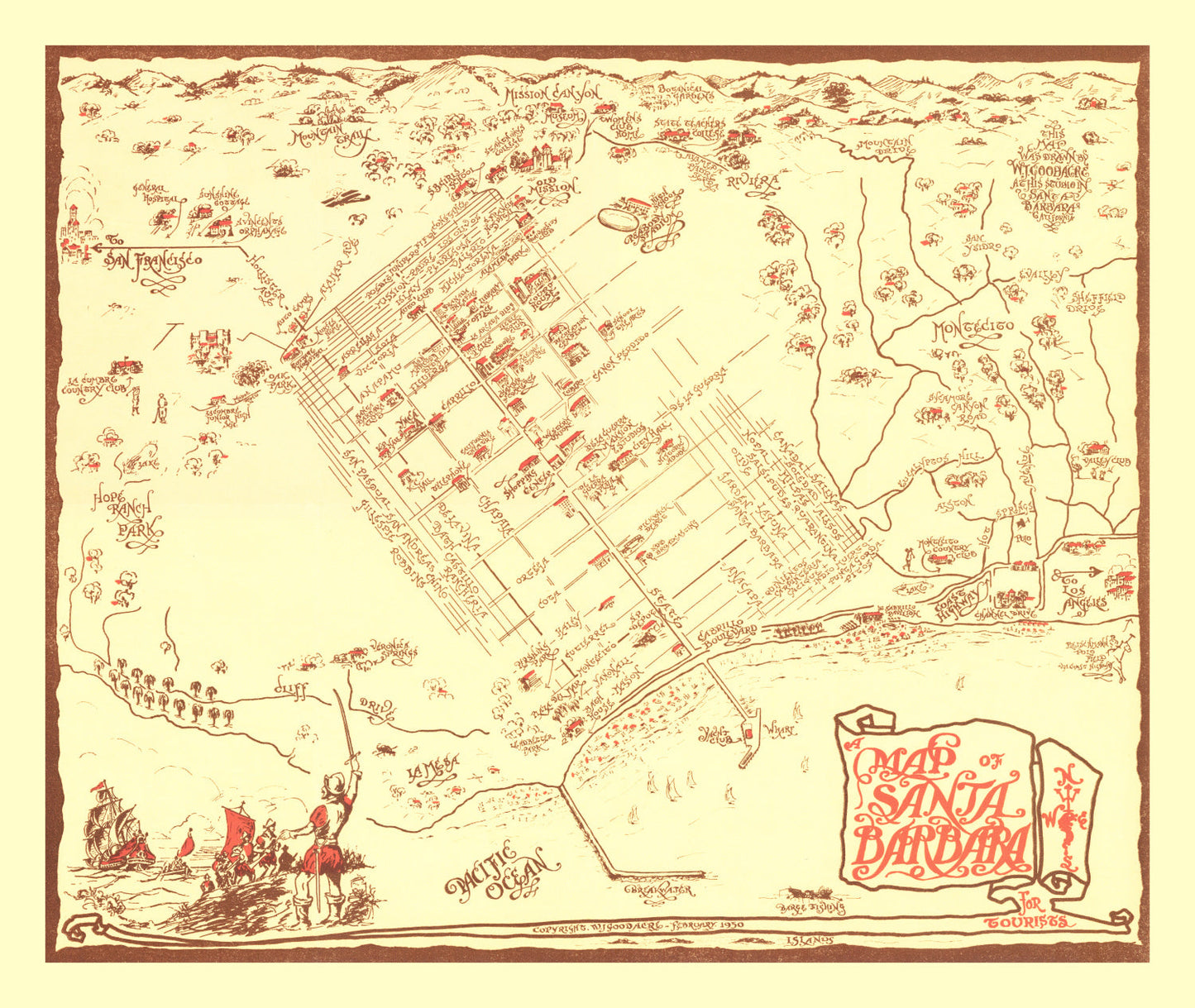 Vintage Map of Santa Barbara County, California, 1930