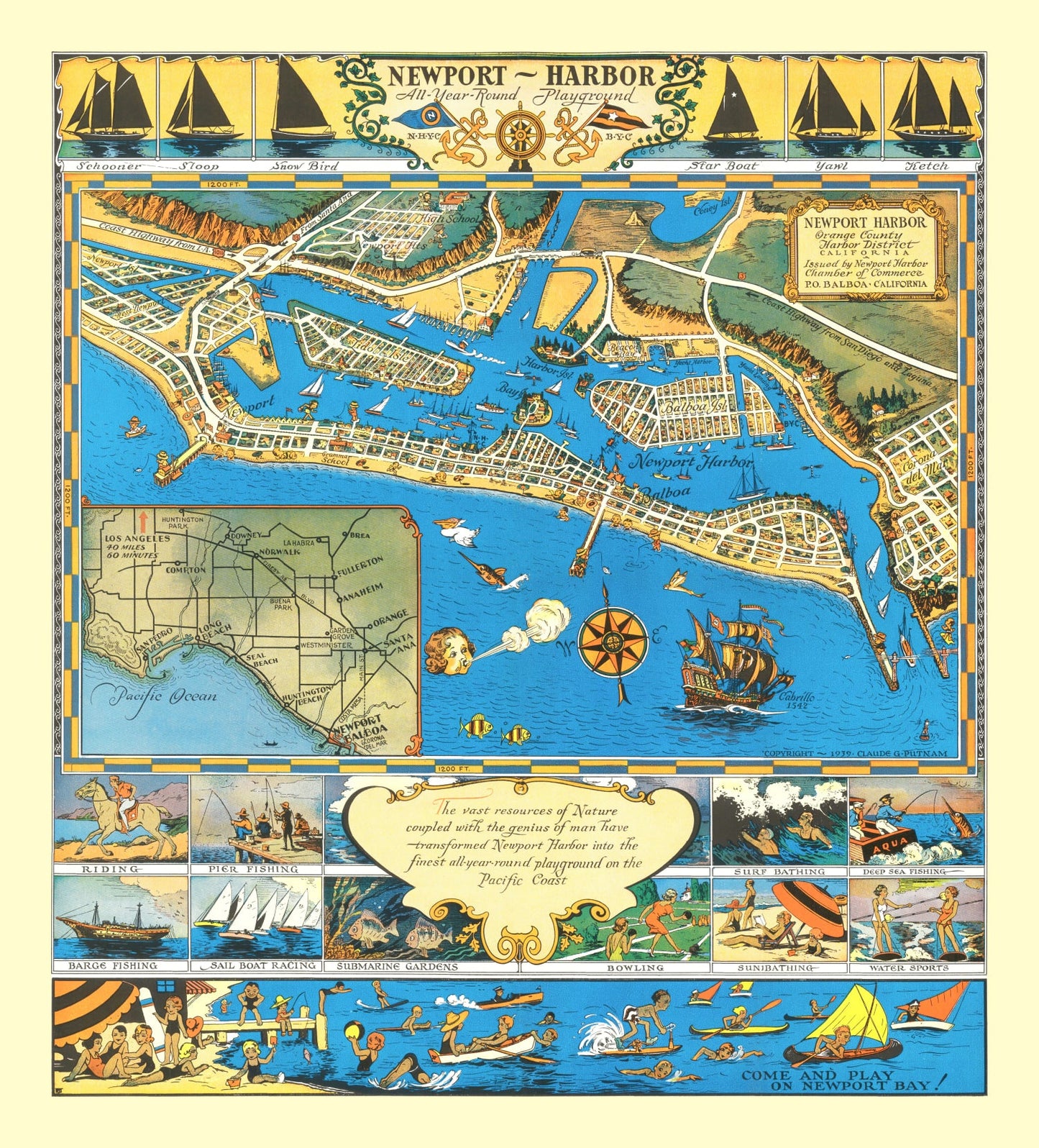 Vintage Map of Newport Harbor, Rhode Island, 1939