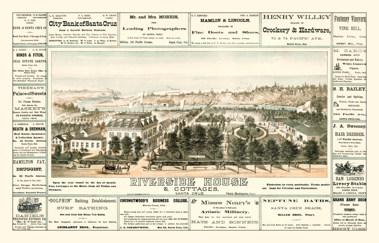 Vintage Map of Santa Cruz, California, 1878