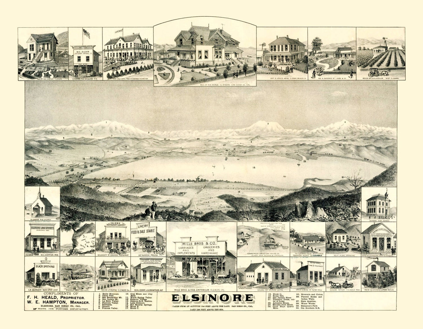 Vintage Map of Elsinore, California 1887 (II)