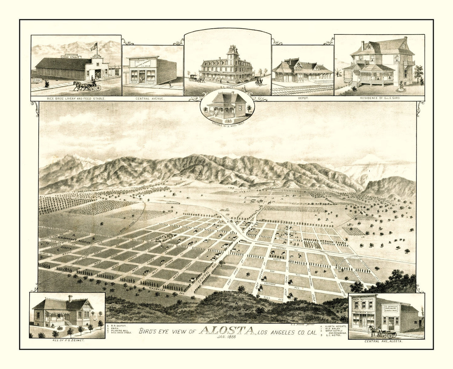 Vintage Map of Alosta, California, 1888