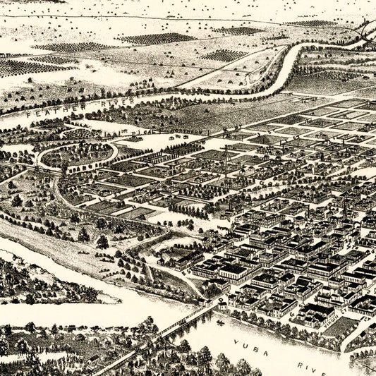 Vintage Map of Marysville and Yuba City, California, 1888