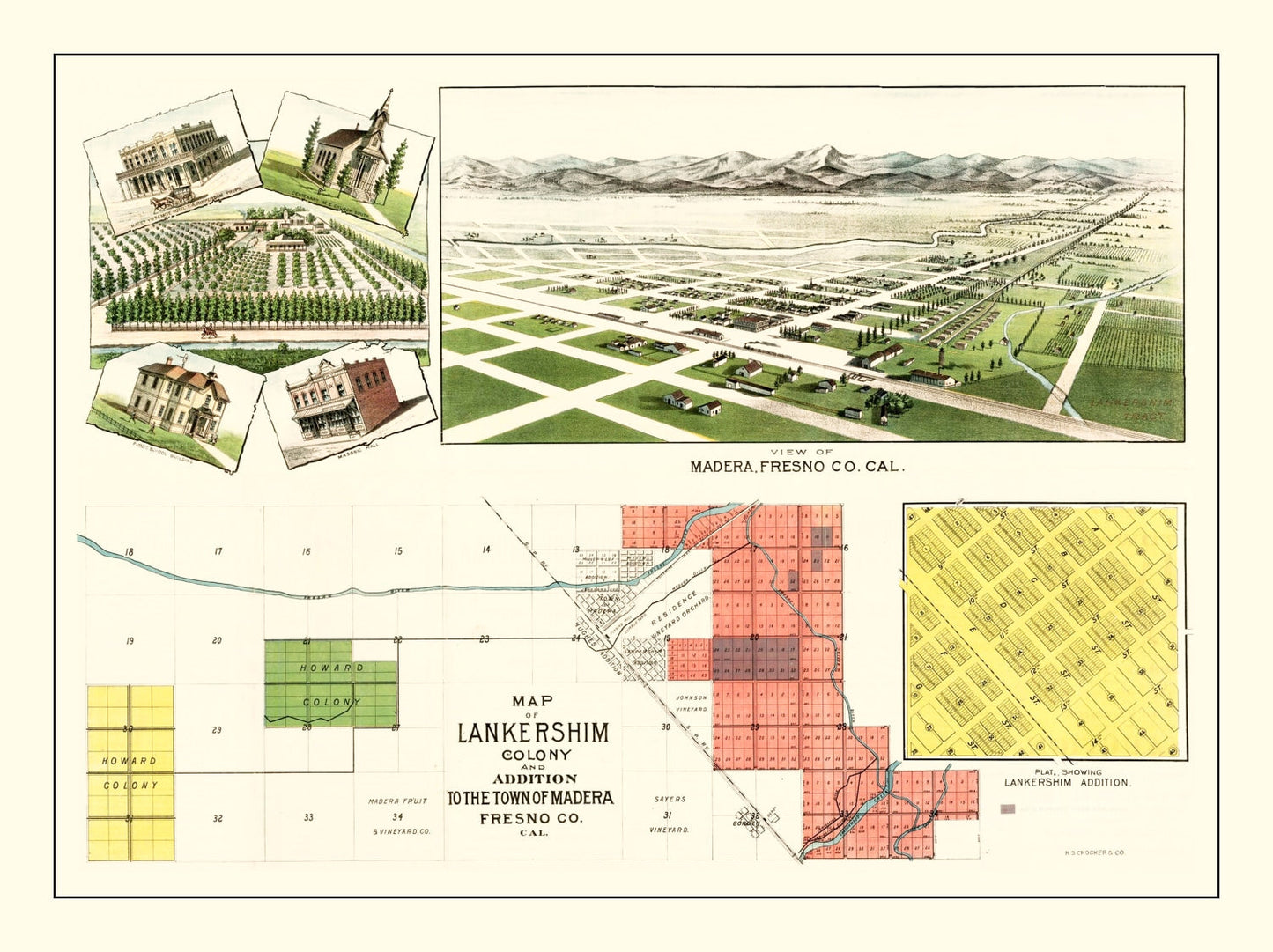Vintage Map of Madera, California, 1889