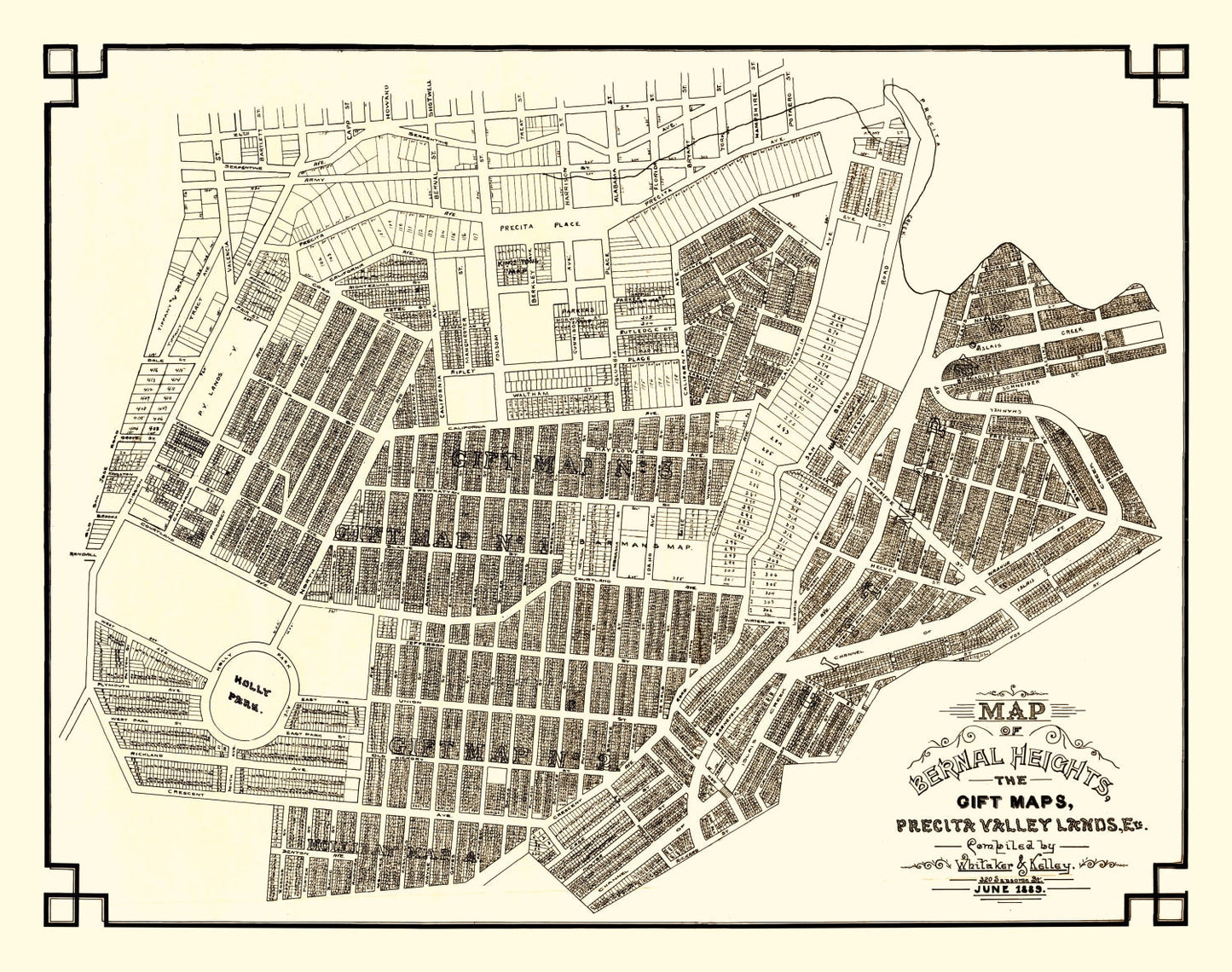 Vintage Map of Bernal Heights, California, 1889