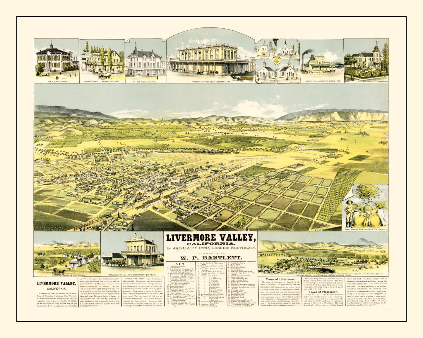 Vintage Map of Livermore Valley, California, 1889