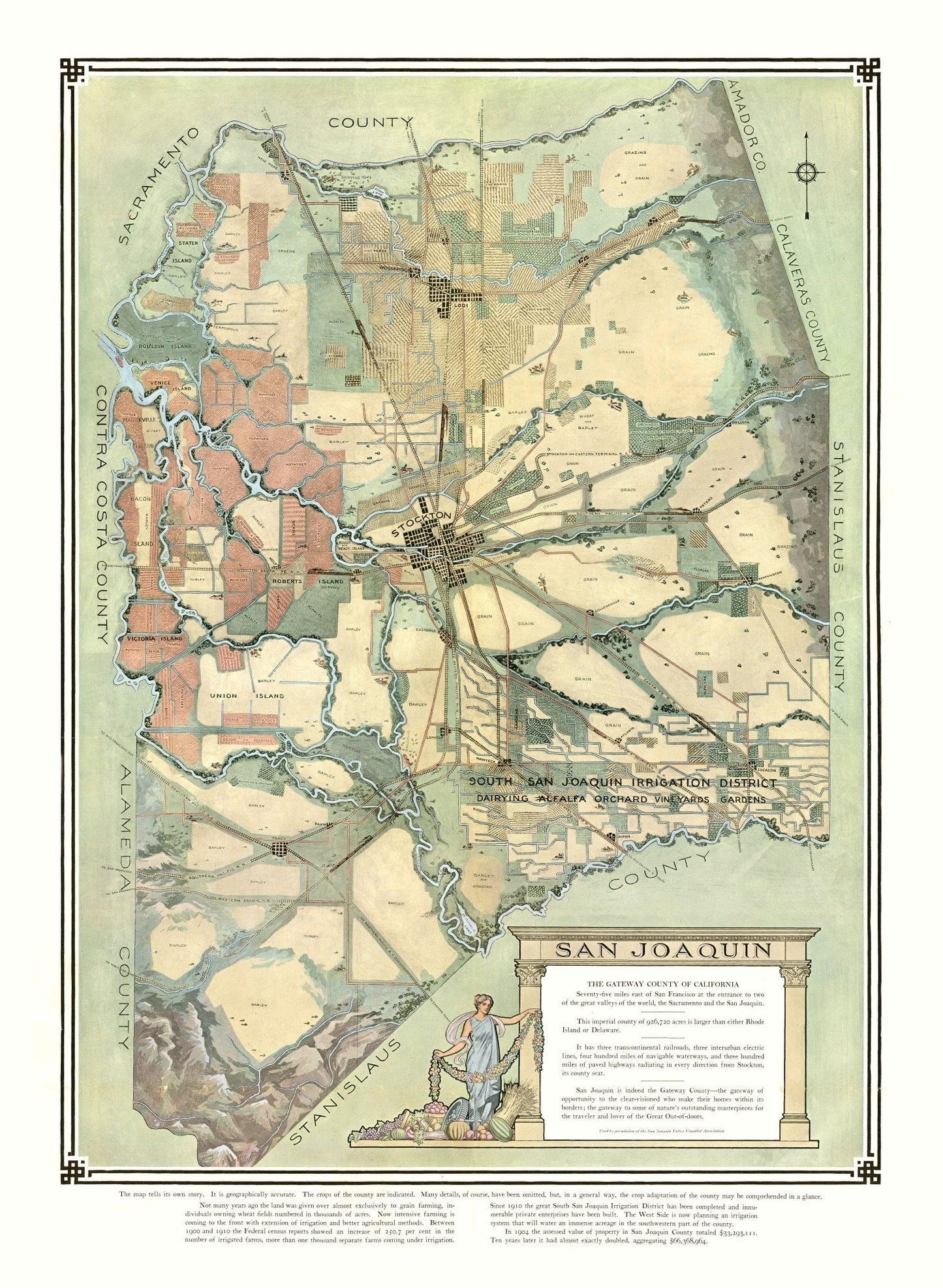 Vintage Map of San Joaquin, California, 1910