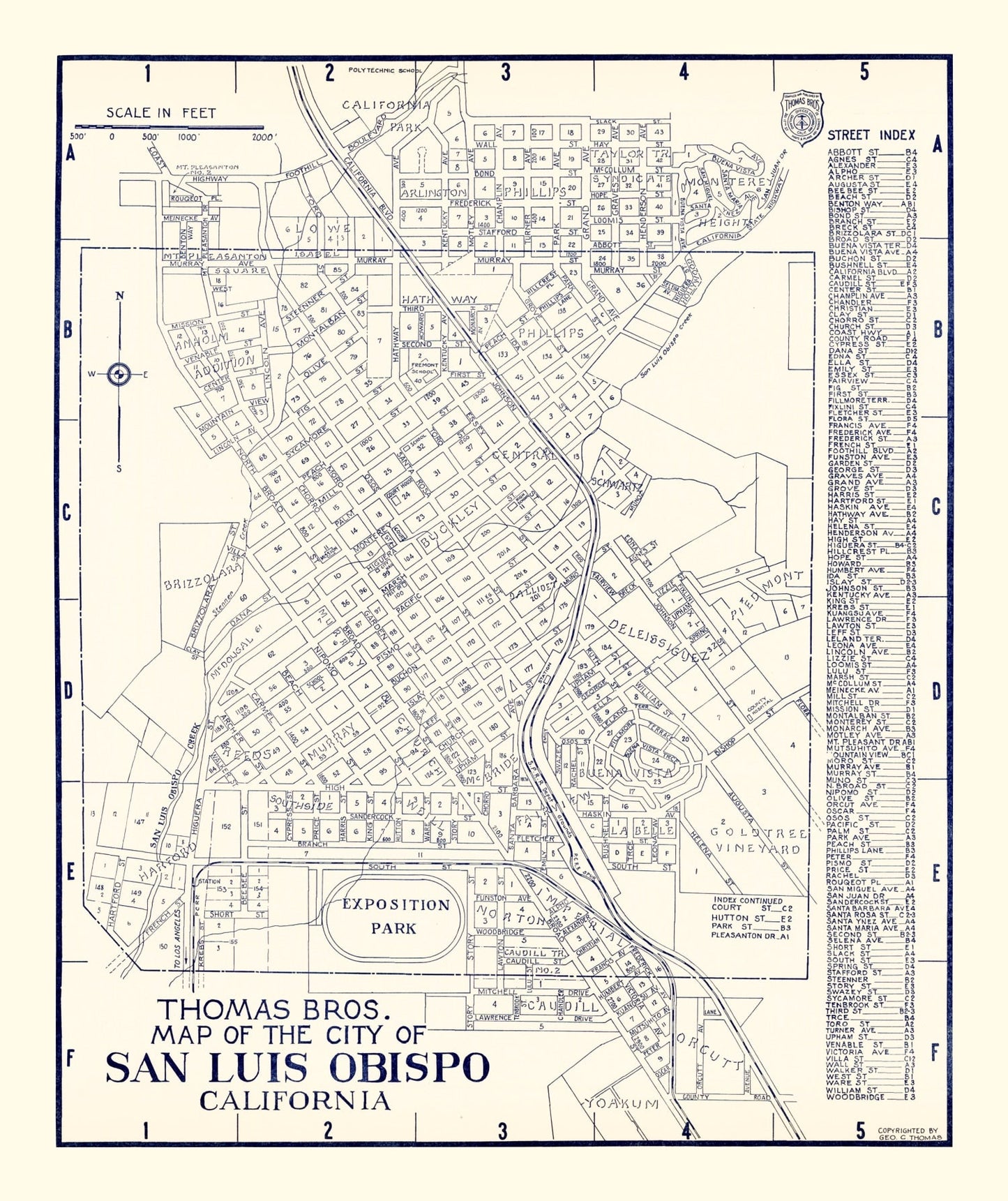 Vintage Map of San Luis Obispo, California, 1920