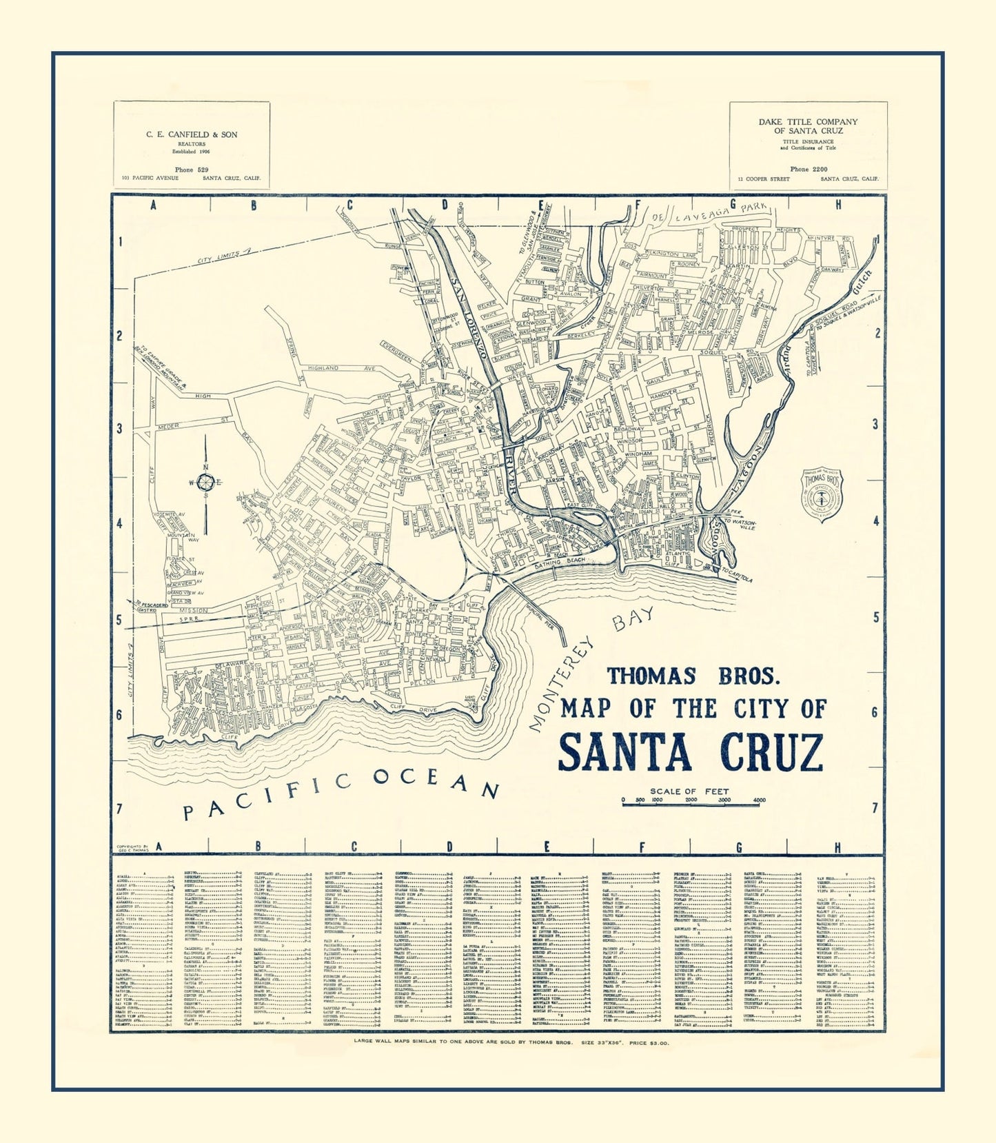 Vintage Map of Santa Cruz, California, 1920