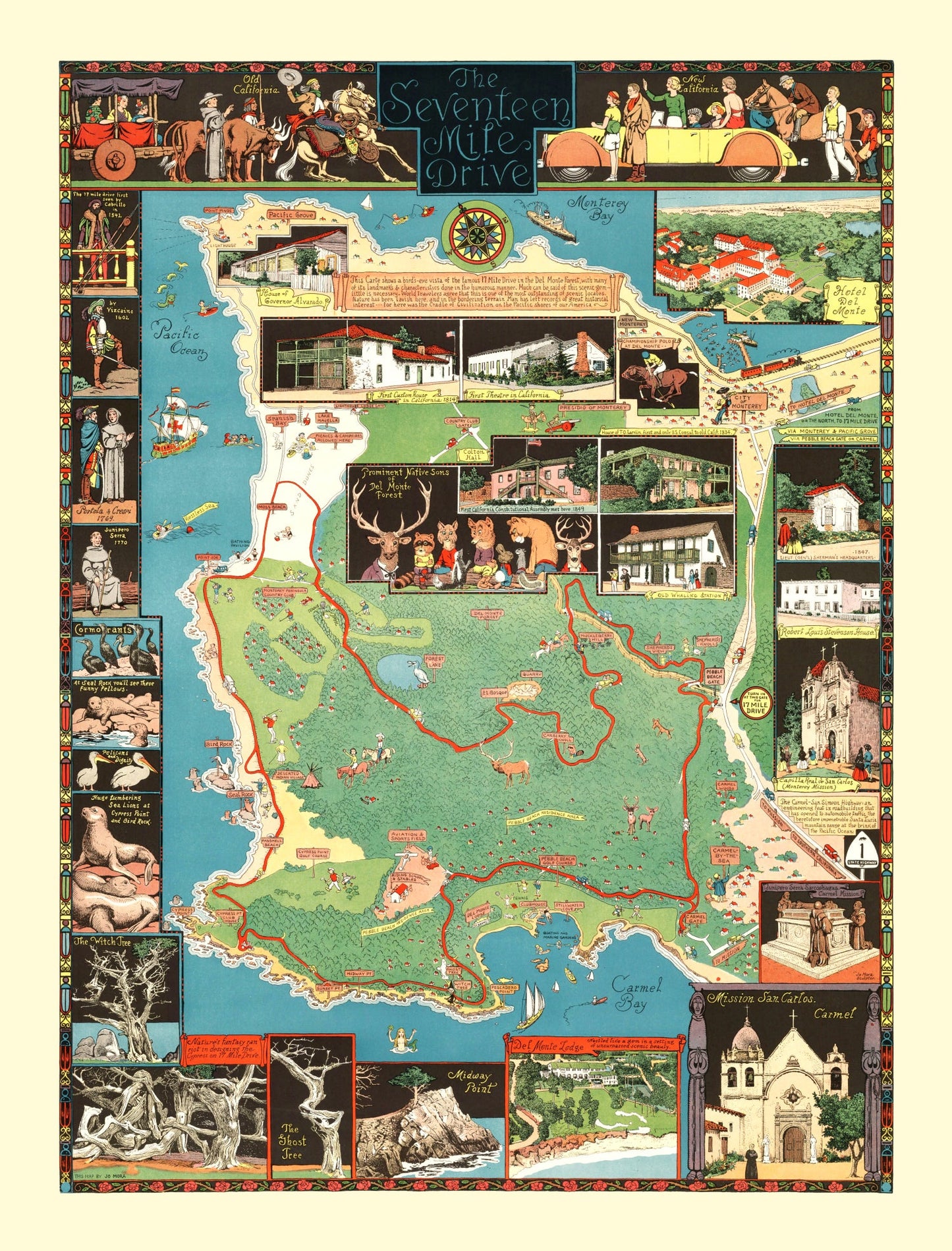 Vintage Seventeen Mile Drive California Map, 1927