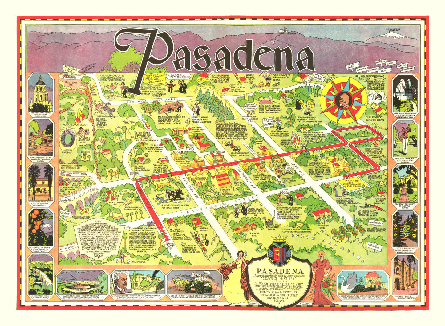 Vintage Map of Pasadena, California, 1933 II