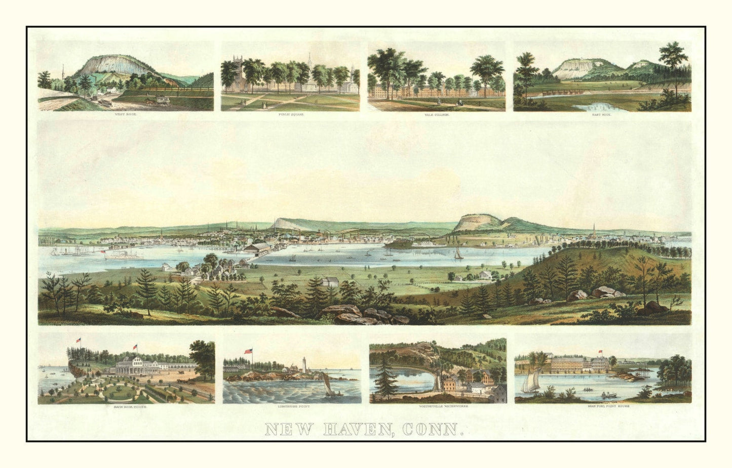 Vintage Map of New Haven, Connecticut, 1862