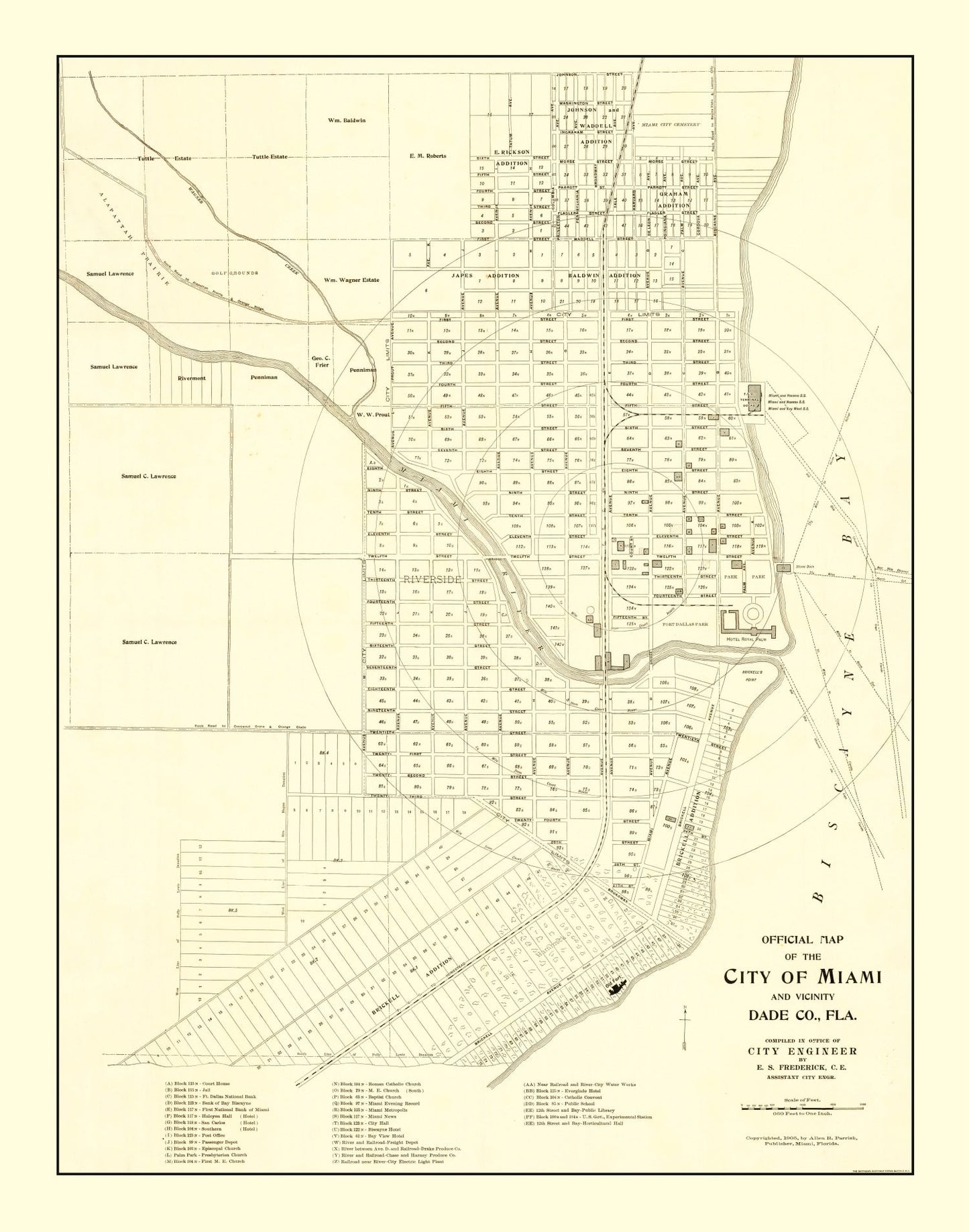 Vintage Map of Miami, Florida, 1905
